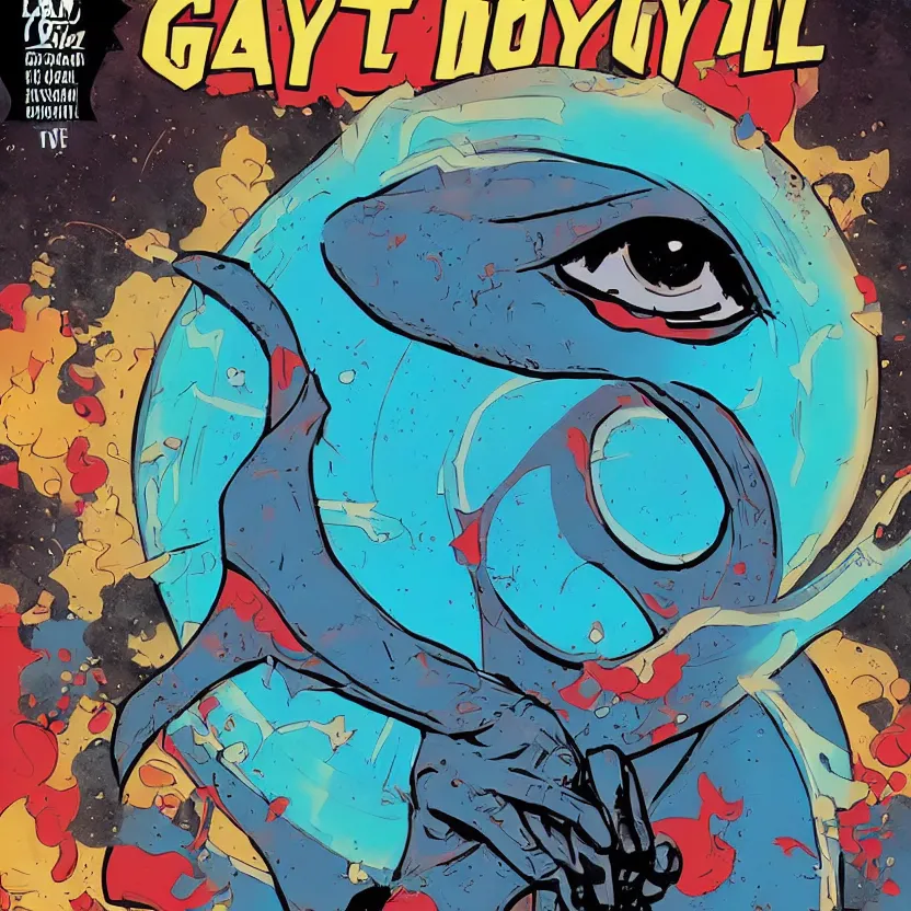 Prompt: giant evil eye charm, comic book cover art inspired by tim doyle and kurzgesagt