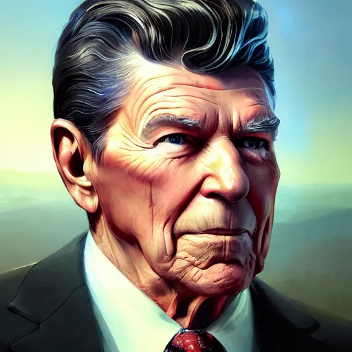 Image similar to highly detailed portrait, ronald reagan, in gta v, stephen bliss, unreal engine, fantasy art by greg rutkowski, loish, rhads, ferdinand knab, makoto shinkai and lois van baarle, ilya kuvshinov, rossdraws, tom bagshaw, global illumination, radiant light, detailed and intricate environment