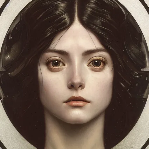 Prompt: Masterpiece portrait of battle angel Alita drawn by Donato Giancola and Tom Bagshaw, face by Artgerm and Edmund Leighton, Alphonse Mucha, background by James Jean and Gustav Klimt, 4k, posthuman, robotic body, porcelain skin, komorebi, french nouveau, trending on pixiv, octane render, hyperrealistic