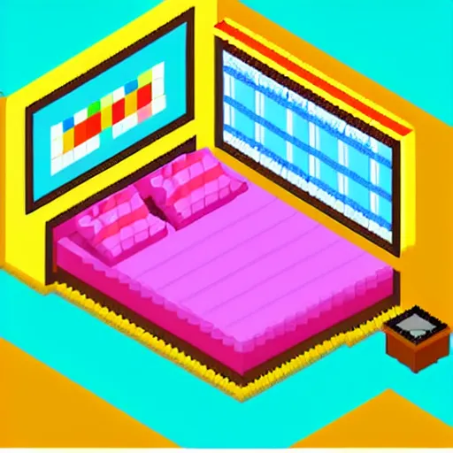 Prompt: isometric pixel art girl bedroom