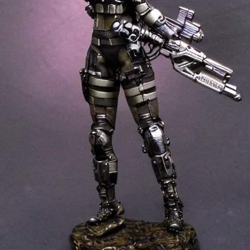 Prompt: cybernetic female supersoldier armed with laser rifle, intricate detail, royo, whealan,