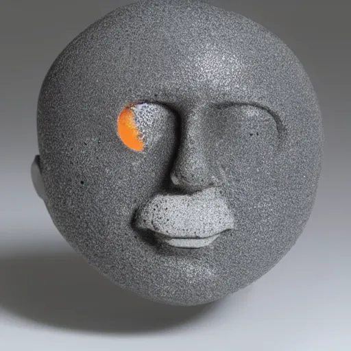 Prompt: photo of resin toy grey moon face with craters