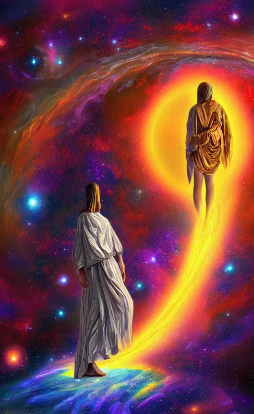 Prompt: Meeting God in the universe, digital art, trending on art station