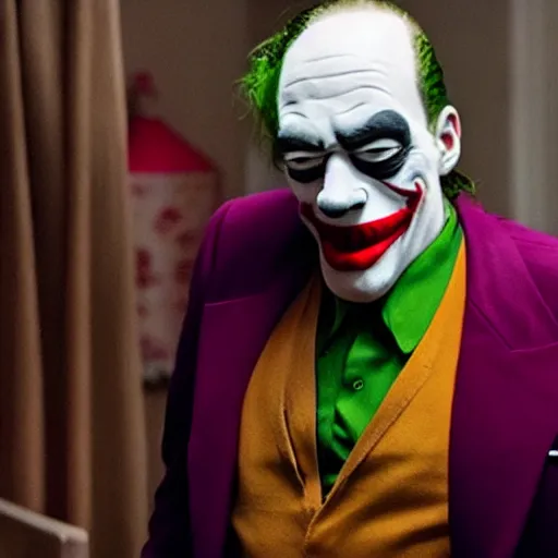 Prompt: film still of Homer Simpson as joker in the new Joker movie