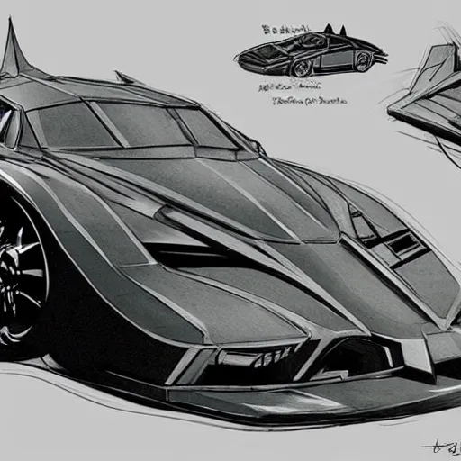 Prompt: concept art blueprint the dark knight batmobile