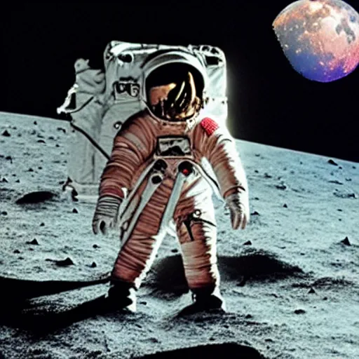 Image similar to an astronaut wearing a diving suit holding a stratocaster electric guitar on the moon