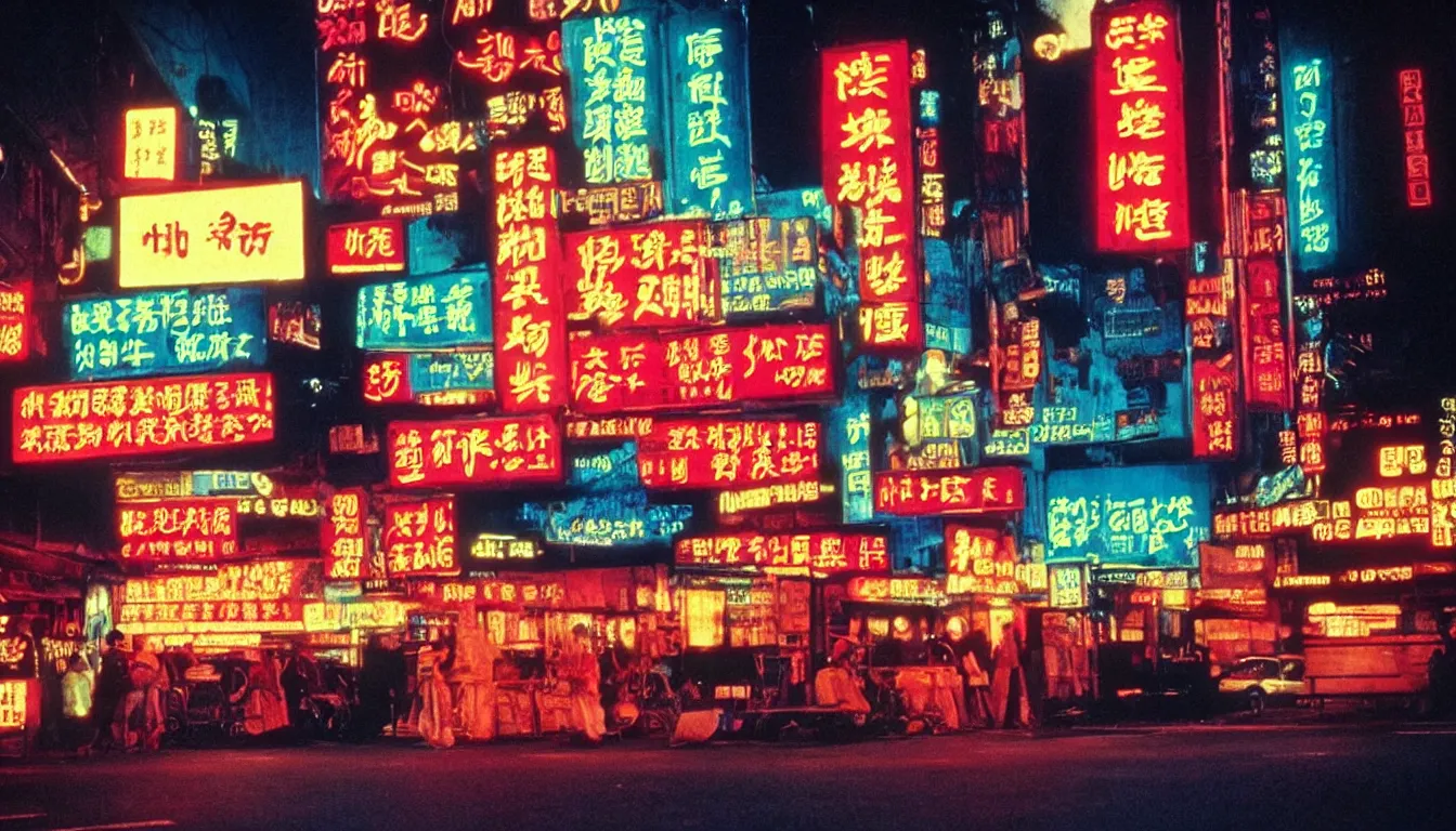 Image similar to 80s asian neon movie still, medium format color photography, movie directed by Kar-Wai Wong, hyperrealistic, photorealistic, high definition, highly detailed, tehnicolor, anamorphic 50mm lens
