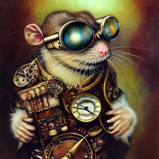 Image similar to a rat with steampunk googles, by Karol Bak