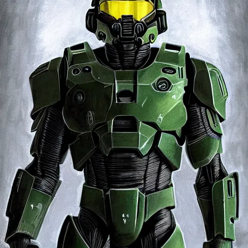 Image similar to master chief teams up with doomguy, artstation hall of fame gallery, editors choice, #1 digital painting of all time, most beautiful image ever created, emotionally evocative, greatest art ever made, lifetime achievement magnum opus masterpiece, the most amazing breathtaking image with the deepest message ever painted, a thing of beauty beyond imagination or words, 4k, highly detailed, cinematic lighting