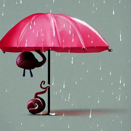 Image similar to Snail with umbrella to hide from the rain,photorealistic