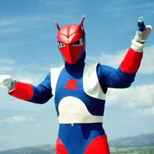 Image similar to a Ultraman ready to fly