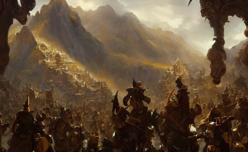 Prompt: spanish conquer Francisco Pizarro conqueror of the Incas ,wide view,high detailed,full perfect, high detail, by Craig Mullins, Peter Mohrbacher,unreal engine, octane rendered, 8K, dark beauty, trending on artstation