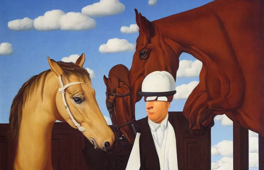 Image similar to surreal painting of a horse accountant by rene magritte