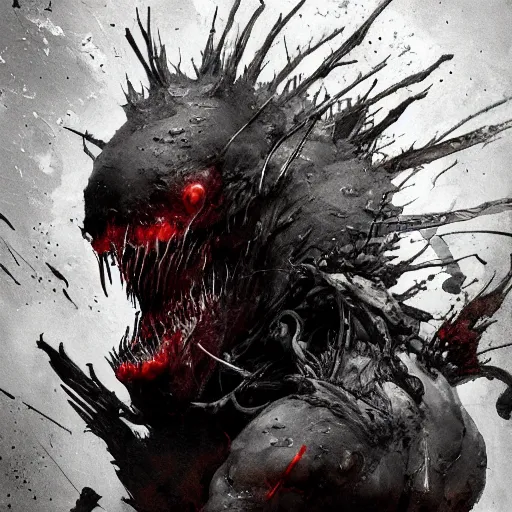 Image similar to toothy monster on a battlefield of destruction by Tsutomu Nihei, by Emil Melmoth, by stuz0r, Craig Mullins, yoji shinkawa, cross, artstation, peter morbacher, young, very attractive, pretty face, hyper detailed, very detailed, rendering by octane, shallow depth of field, uplight