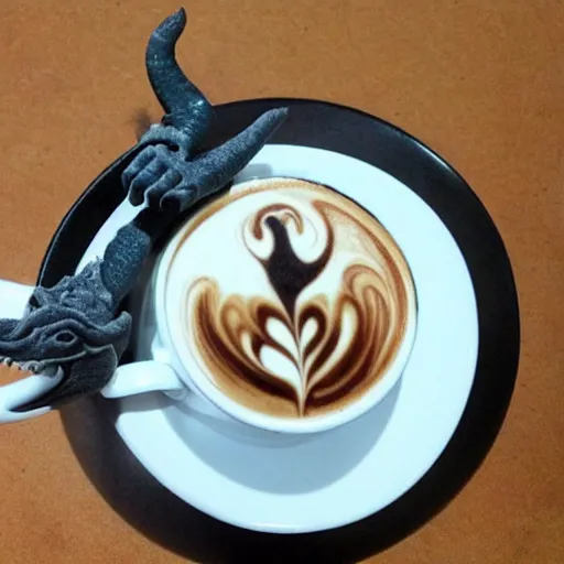 Prompt: photo, asian dragon's head as latte art, dragon face, playful, illustration