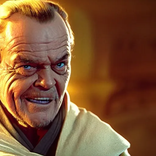 Image similar to jack nicholson as obi wan kenobi in star wars episode 3, 8k resolution, full HD, cinematic lighting, award winning, anatomically correct