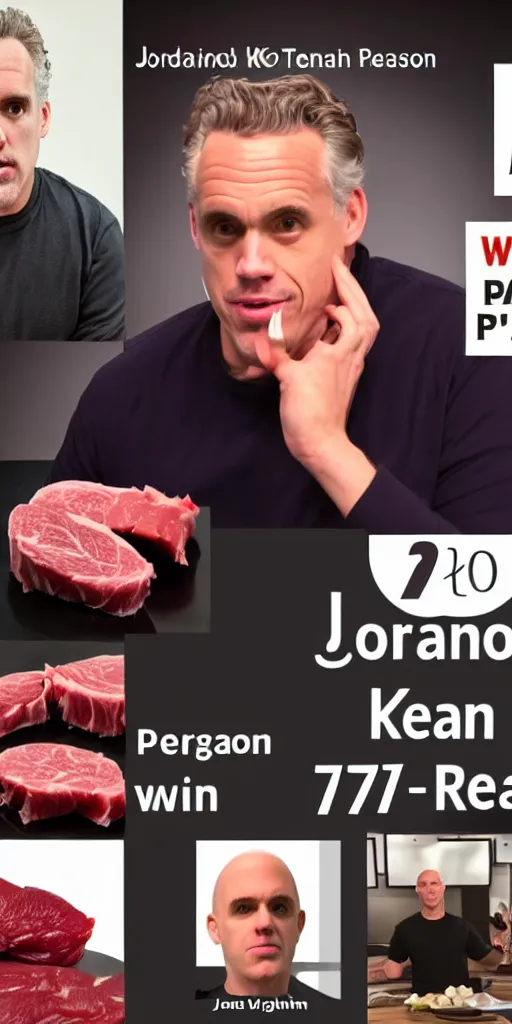 Image similar to Jordan Peterson weighs 700 pounds, who is bald, and eating raw meat, detailed dynamic lighting studio shot