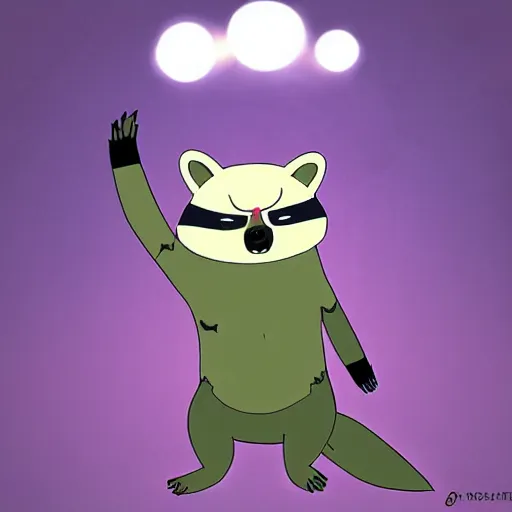 Prompt: Battle Raccoon Character Design, Anime Art, Adventure Time