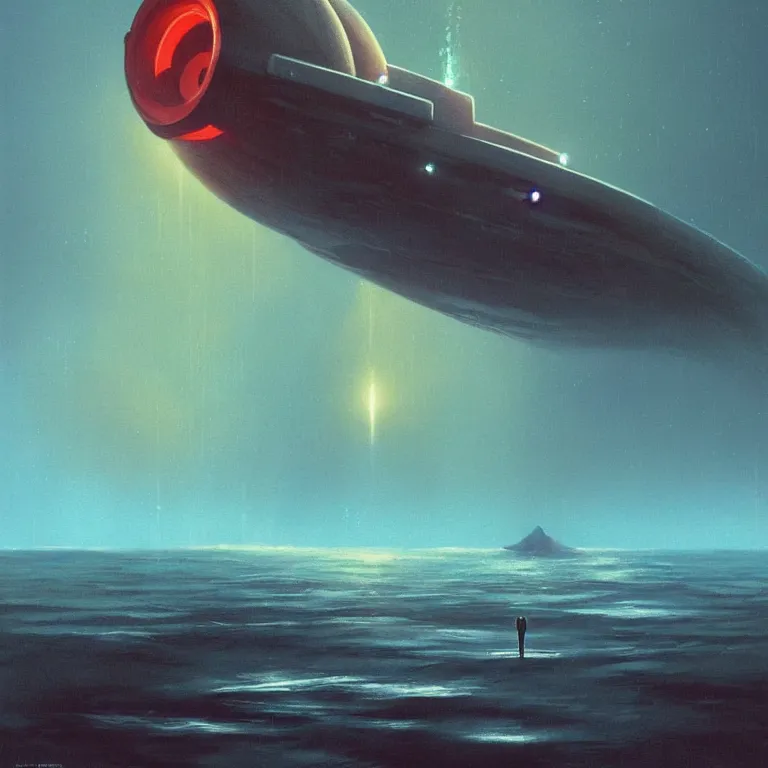 Prompt: nautilus spaceship dripping wet rising from the ocean, sci - fi concept art, by john harris, by simon stalenhag, by vincent di fate, stunning, award winning