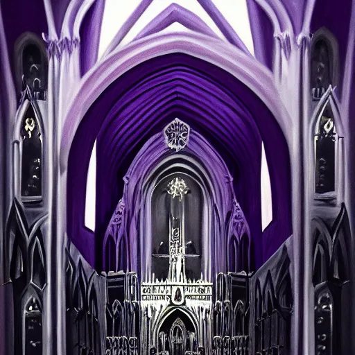 Image similar to painting of a cathedral, black metal album cover, black and purple color scheme, 4 k, trending on artstation