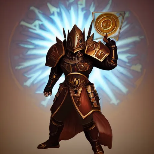 Prompt: animated armor that looks with a sun emblem on his chest, far - mid shot photo, style of magic the gathering, dungeons and dragons, fantasy, intimidating