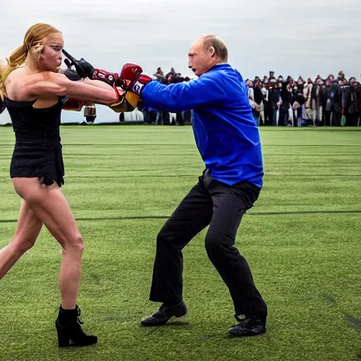 Prompt: photo of greta thumberg fighting vladimir putin