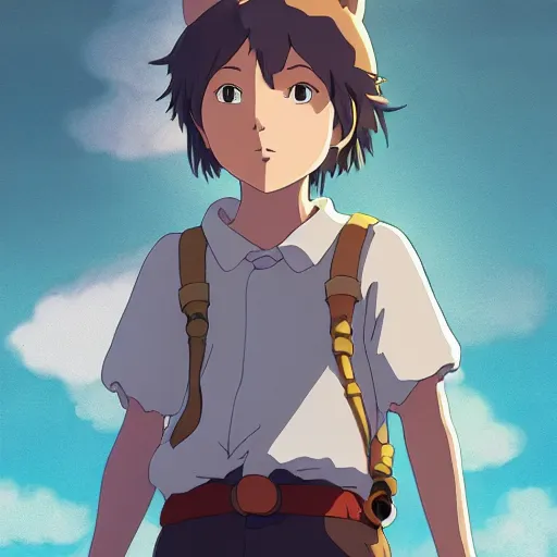 Prompt: friendly kid and small creature, character portrait face made in Studio Ghibli artstyle ,highly detailed art, beautiful scene, sharp focus, smooth, 8k digital art, anime art, fantasy, style in ghibli anime