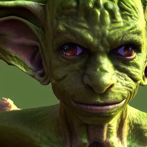 Prompt: medium portrait of a goblin, green skin, ffxiv, final fantasy 1 4 screenshot, octane render, 8 k, fantasy, rule of thirds