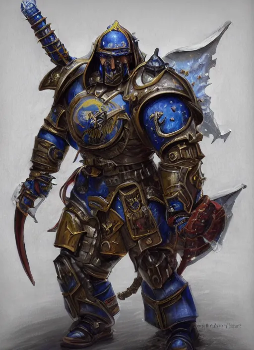 Prompt: John TotalBiscuit Bain dressed as a Warhammer 40k paladin, by Ivan Aivakovsky, by Boris Vallejo, epic fantasy character art, D&D Concept Art, full length, Realistic, Regal, Refined, Detailed Digital Art, Oil Paining, Exquisite detail, post-processing, masterpiece, Cinematic Lighting, Unreal Engine, 8k, HD
