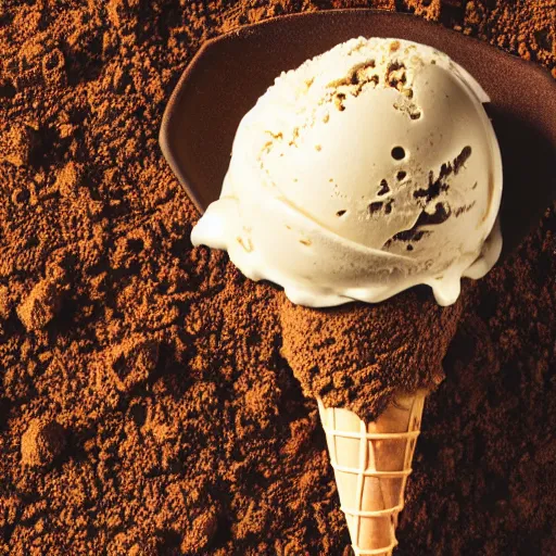 Prompt: an ice cream made of dirt