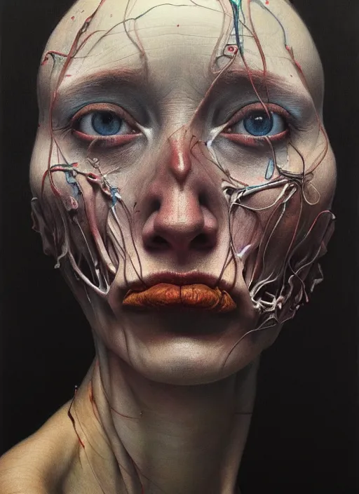 Image similar to there is ugliness in beauty, but there is also beauty in ugliness detailed portrait painting inspired by beksinski and alex gray, accurate anatomy by jenny saville, edward hopper trending on artstation. 8 k