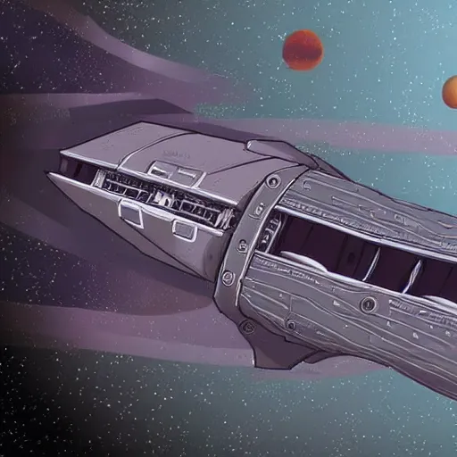 Prompt: a detailed illustration of a prison spaceship, floating through space