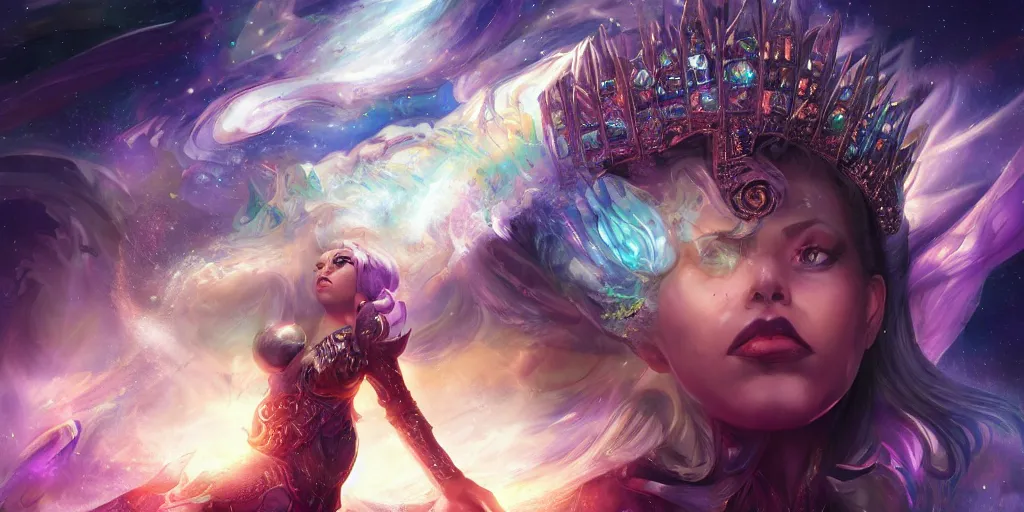 Image similar to the cosmic queen ruler of jupiter shattering reality, concept art, digital illustration, trending on artstation, deviantart, artgerm, epic composition, masterpiece, highly detailed, advanced technique, ambient lighting, wlop, ross draws