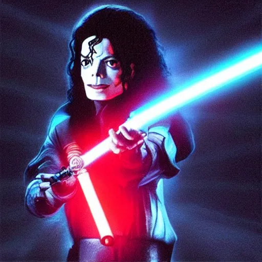 Prompt: “Michael Jackson as Emperor Palpatine wielding a glowing red lightsaber, cinematic lighting, action, explosions, highly detailed, 8k resolution”