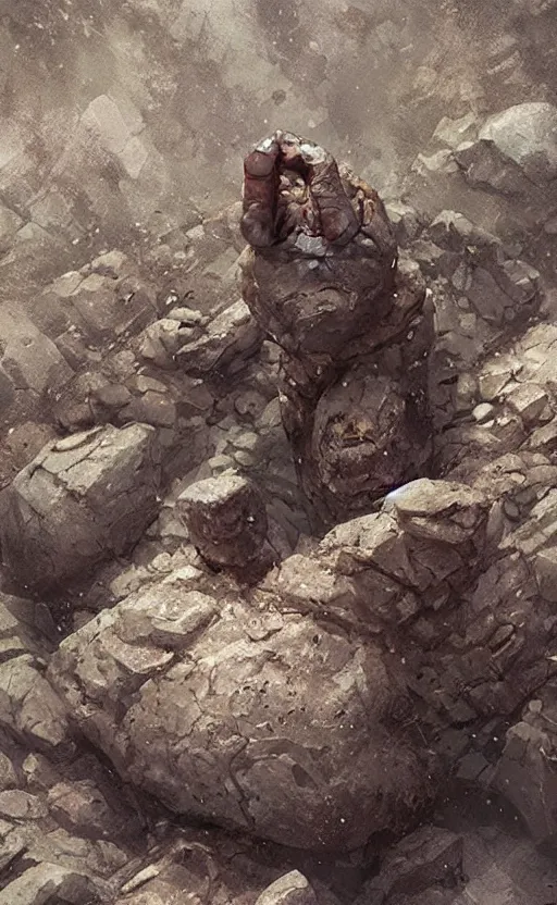 Prompt: a stone giant eating a big rock, greg rutkowski, 8 k, shallow depth of field, intricate detail, concept art,