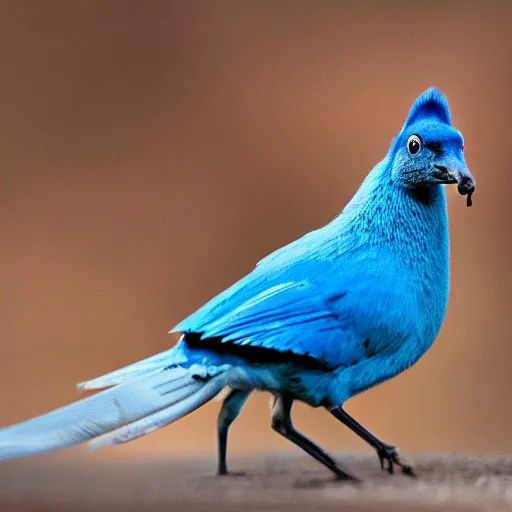 Prompt: award winning photo of a blue bird sitting at the head of a capybara