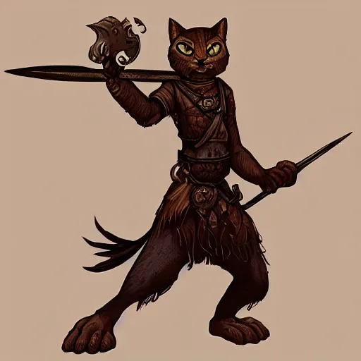 Prompt: “ dungeons and dragons tabaxi rogue, anthromorphic cat person with a repeating crossbow in a medieval city, small and big, illustration, fantasy, trending on artstation ”