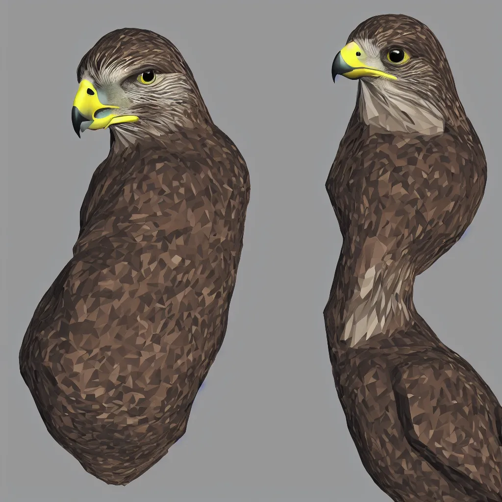 Prompt: Falcon bird face, low poly mesh