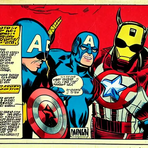 Image similar to avengers lost in backrooms, vintage comic