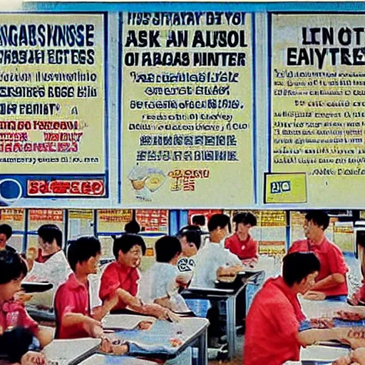 Image similar to a 1 9 9 0 s singaporean public education poster about hawker centres