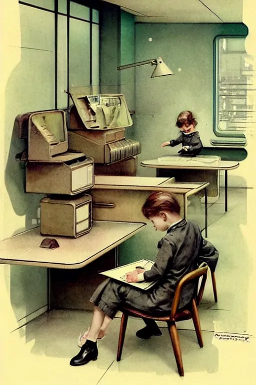 Image similar to ( ( ( ( ( 1 9 5 0 s retro future office interior. muted colors. childrens layout, ) ) ) ) ) by jean - baptiste monge,!!!!!!!!!!!!!!!!!!!!!!!!!