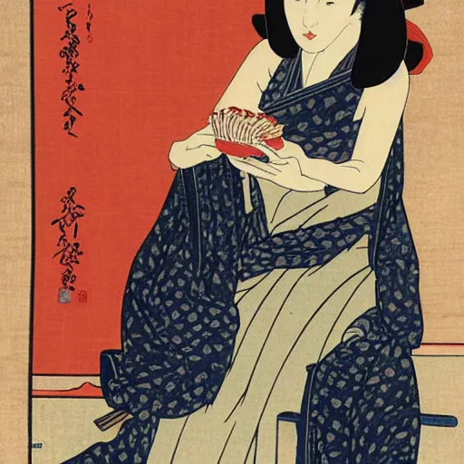 Image similar to Kaitlyn Michelle Siragusa, better known as Amouranth, full body portrait, by Katsushika Hokusai, Ukiyo-e style