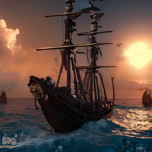 Image similar to sirens capturing a pirate ship, highly detailed, photorealistic portrait, bright studio setting, studio lighting, crisp quality and light reflections, unreal engine 5 quality render