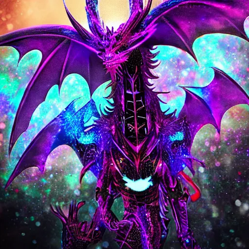 Prompt: cyberpunk dragon made of psychedelic particle effects