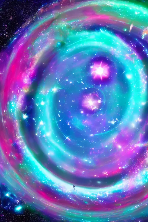 Prompt: hatsune miku galaxy, nebula, galaxy microcosm, double spiral, beautiful colors, vibrant, space, planets, illustration, trending on deviantart, 4 k