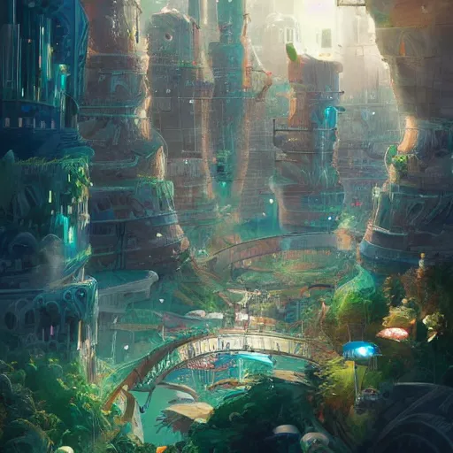 Image similar to a utopian city, filled with fauna, with bubbles floating around everywhere, dynamic lighting, fantasy concept art, trending on art station, stunning visuals, creative, cinematic, ultra detailed