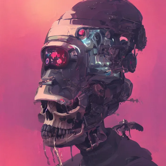 Prompt: a beautiful painting of a cyberpunk skull by sergey kolesov and pascal blanche, in style of noir illustration. colorful comic, symmetry, sci fi, hyper detailed. octanev render. trending on artstation