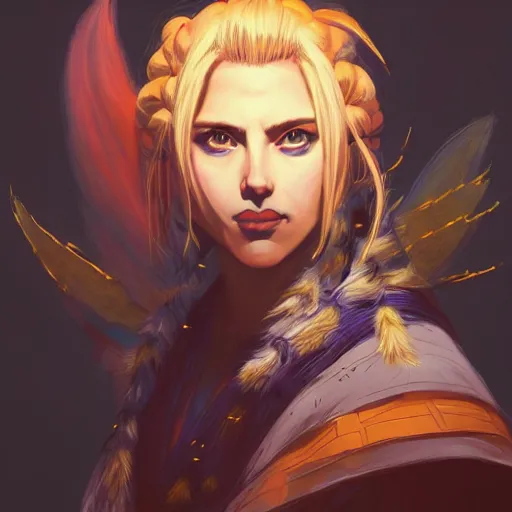 Image similar to anime portrait of Scarler Johansson as a shaman yedi using dark force to eliminate trump as an anime antagonist by Stanley Artgerm Lau, WLOP, Rossdraws, James Jean, Andrei Riabovitchev, Marc Simonetti, and Sakimichan, trending on artstation