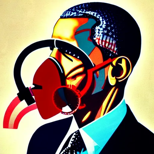 Image similar to a profile photo of obama with a diving oxygen mask with side profile blood in ocean intricate details by MARVEL comics and Sandra Chevrier-C