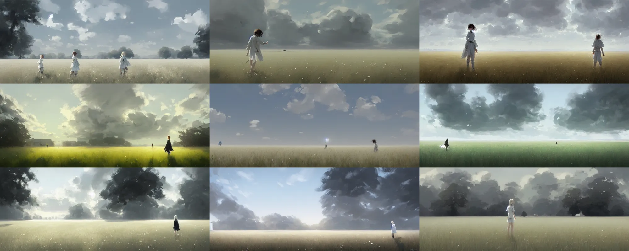 Image similar to white door in the middle of a field, illustration, digital painting, concept art, trending on artstation, pixiv, art by ruan jia and makoto shinkai